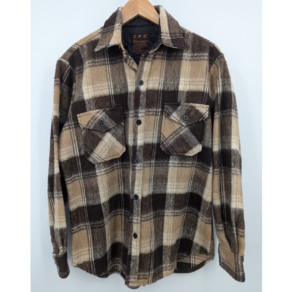 Vintage Alexander’s C.P.O. Plaid Wool Shirt Jacket Brown Tan Anchor Buttons Med - Picture 2 of 6